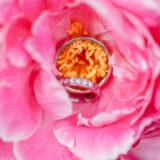 Hochzeitsfotos Eheringe rosa Blume